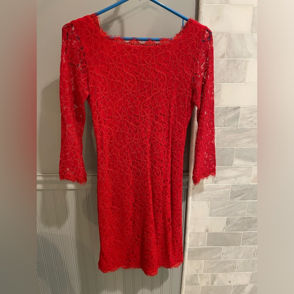 DVF red lace Zarita dress Size 2